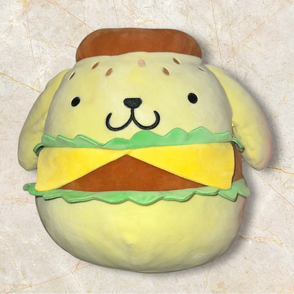 Sanrio Pompompurin Squishmallow Dog Burger Plush 13"